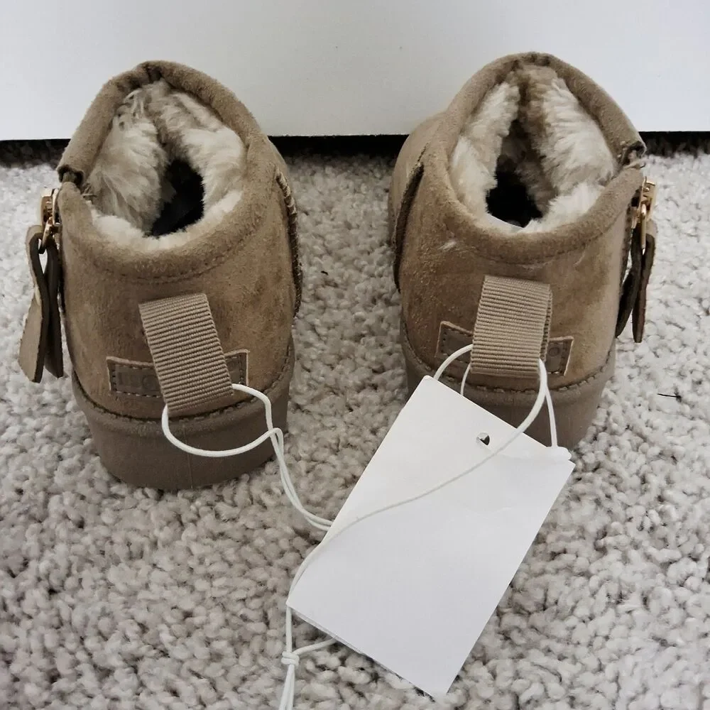 US Sports Toddler Girls Brown Faux Fur Lined Side Zip Boots Size 7
